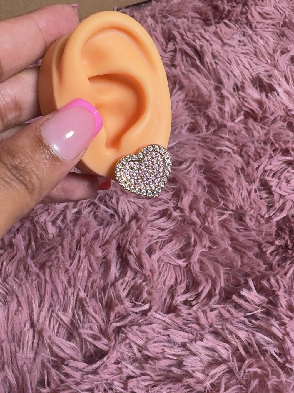 Heart Pave Crystal Stud Earrings - Pink & Gold